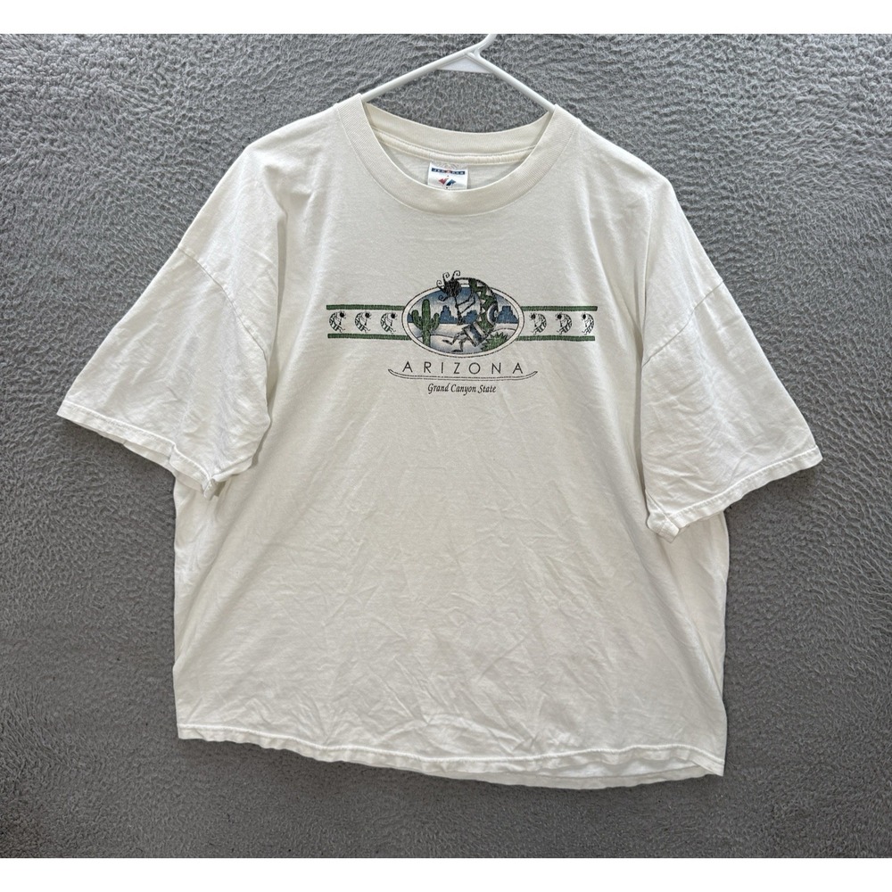 Vintage Jerzees Shirt Adult XL White Crewneck Kokopelli Skater Faded 90s Y2K